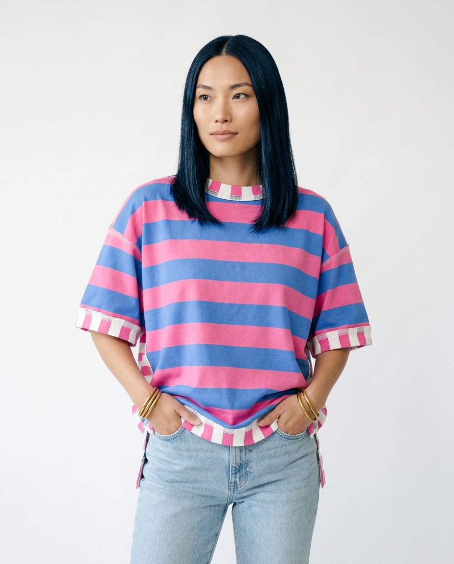 Striped Patchwork Oversized Top | Cottage Blush