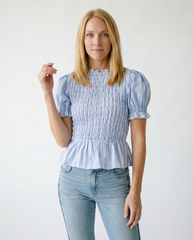 Striped Smocked Puff Sleeve Cottagecore Blouse