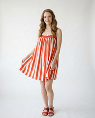 Striped Scallop Trim Cotton Mini Dress | Cottage Blush