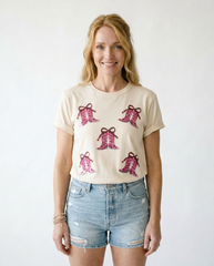 Sequined Cowgirl Boots Graphic Tee | Cottage Blush Fashion