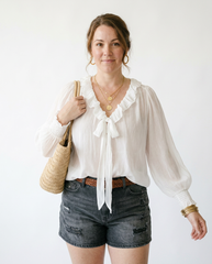 Vintage Ruffle Long Sleeve Blouse - Sheer Frill Top
