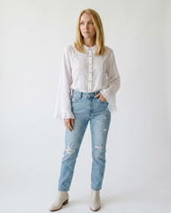 Vintage Lace Trim Pintuck Button-Down Blouse