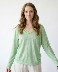 Vintage Contrast Stitch V-Neck Knit Cotton Top