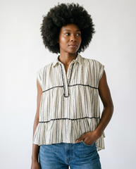 Striped Ruffle Cotton Top | Feminine Sleeveless Blouse