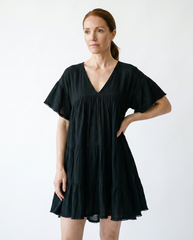 Pol Cotton Ruffle V-Neck Dress | Feminine Shirred Mini