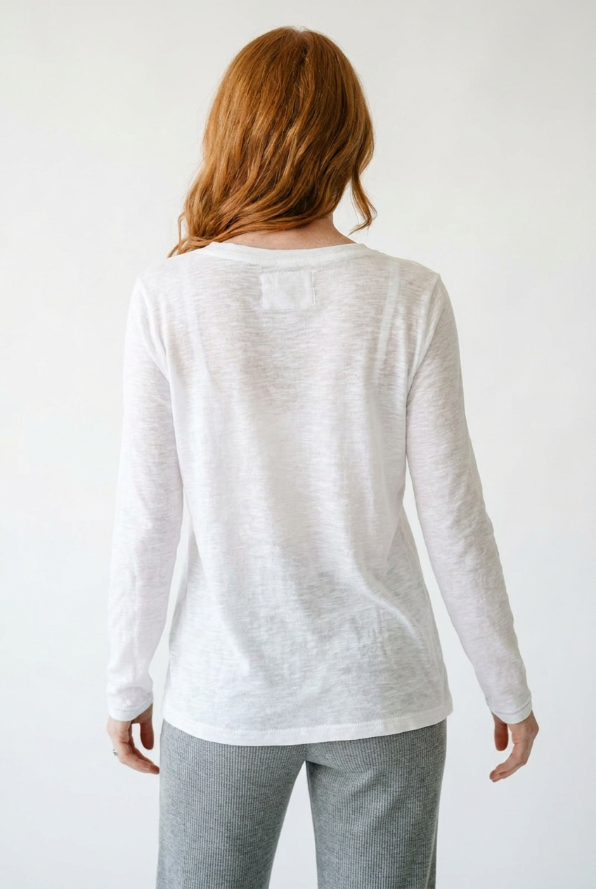 Hand-Stitched V-Neck Lightweight Knit Long Sleeve Top