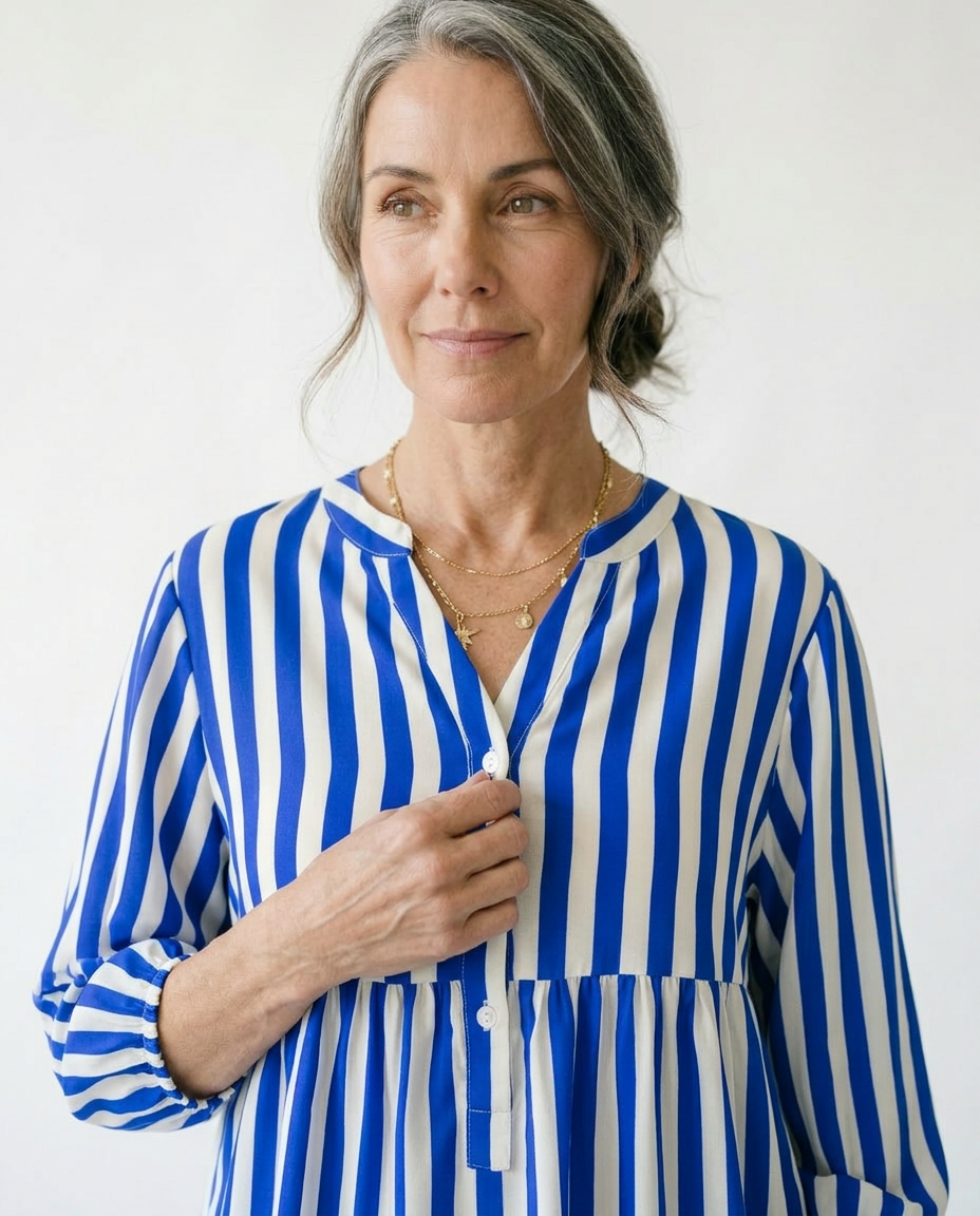 Striped Balloon Sleeve Cottagecore Button-Up Top