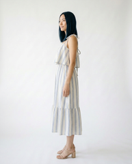 Striped Tiered Shoulder Tie Midi Dress | Cottage Blush