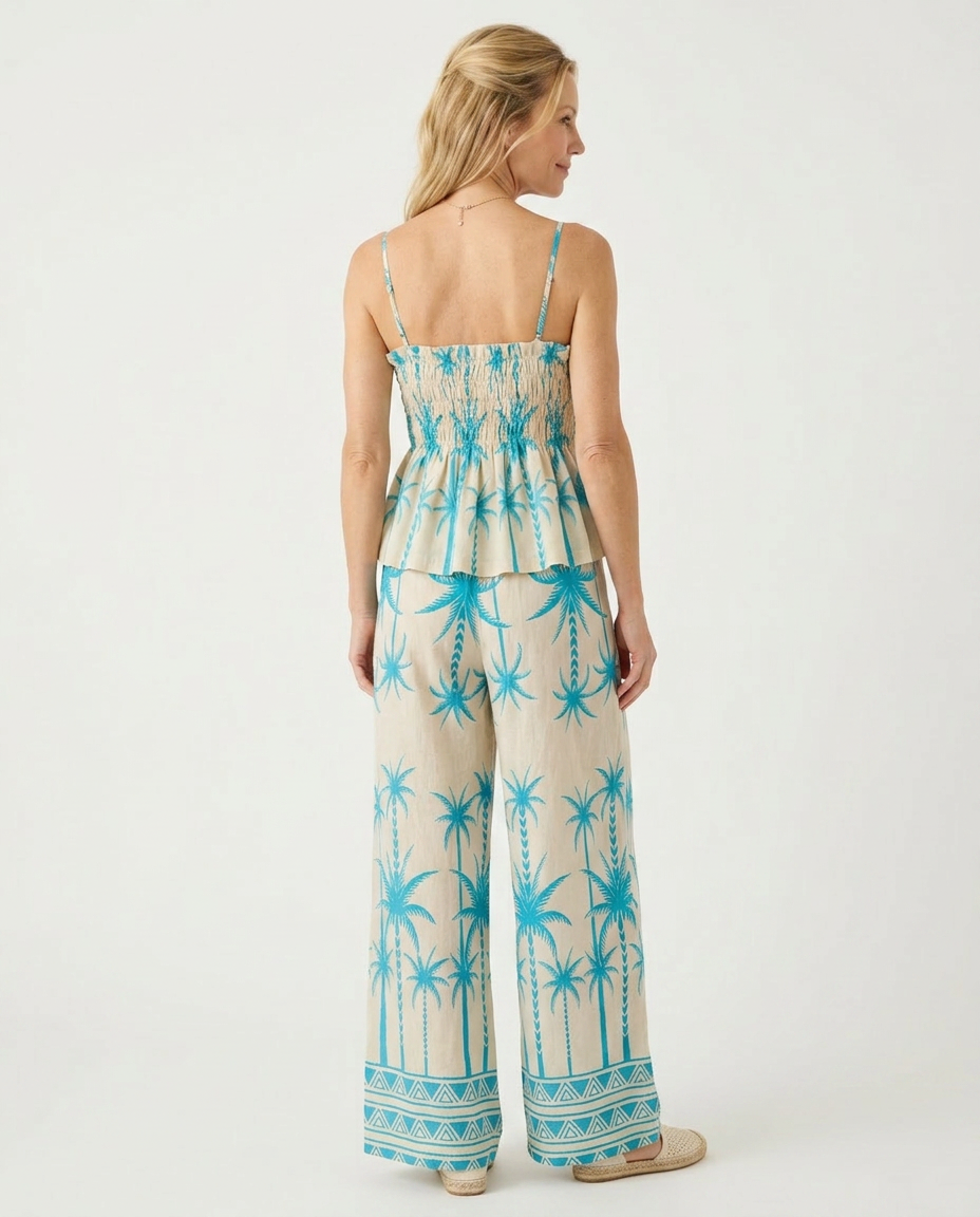 Palm Tree Print Smocked Cami Top | Cottage Blush