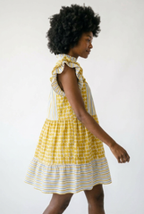 Mixed Patchwork Flutter Sleeve Tiered Dress