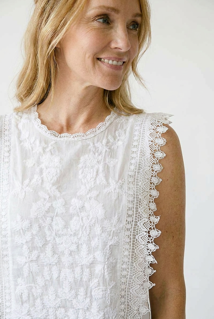 Floral Embroidered Lace Shell Top | Cottage Blush Blouse