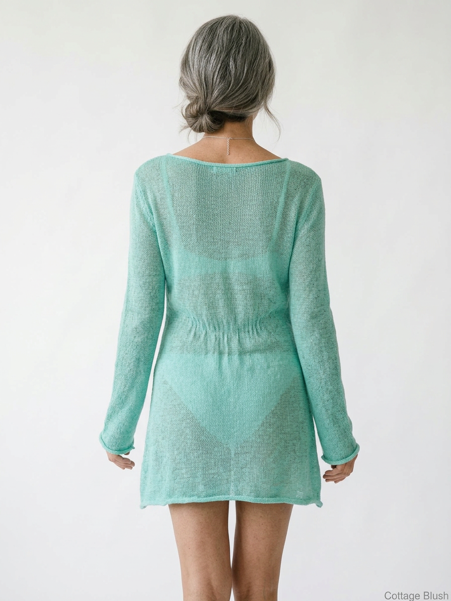 Sheer Knit Long Sleeve Cover-Up Dress | Cottage Blush