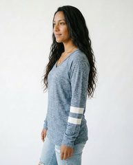 Soft Cotton V-Neck Raglan Sleeve Tee | Long Sleeve Top