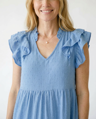 Textured Ruffle Sleeve Tiered Midi Dress | Cottage Blush