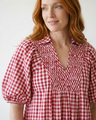 Crimson Plaid Smocked Midi Dress | Cottage Blush
