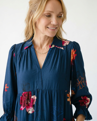 Floral Tiered Midi Dress with Puff Sleeves | Cottage Blush