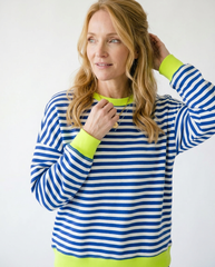 Vintage Striped Ribbed Trim Sweatshirt | Cottage Blush