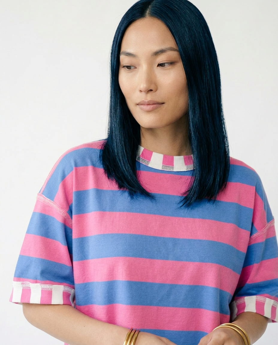 Striped Patchwork Oversized Top | Cottage Blush