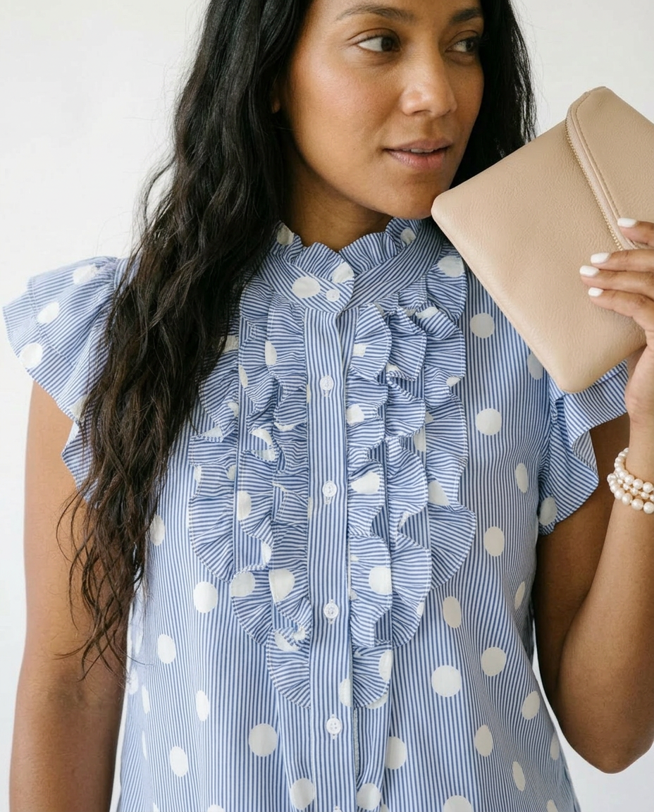 Polka Dot Ruffle Sleeve Blouse | Cottage Core Pleated Top