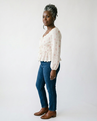 Floral Clip Dot Lace Trim Blouse | Romantic Cottage Top
