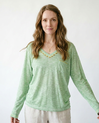 Vintage Contrast Stitch V-Neck Knit Cotton Top