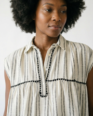 Striped Ruffle Cotton Top | Feminine Sleeveless Blouse