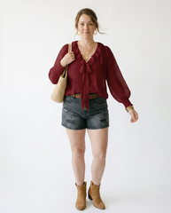 Vintage Ruffle Long Sleeve Blouse - Sheer Frill Top