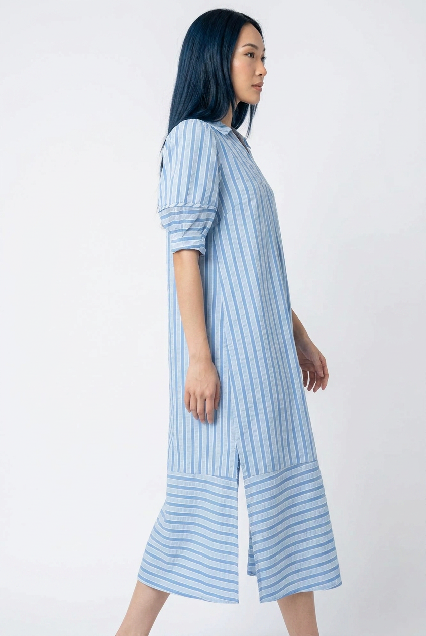 Striped Puff Sleeve Midi Dress | Cottage Blush Romantic Midi