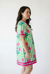 Floral Stripe Mix Cotton Dress | Whimsical Cottagecore Style