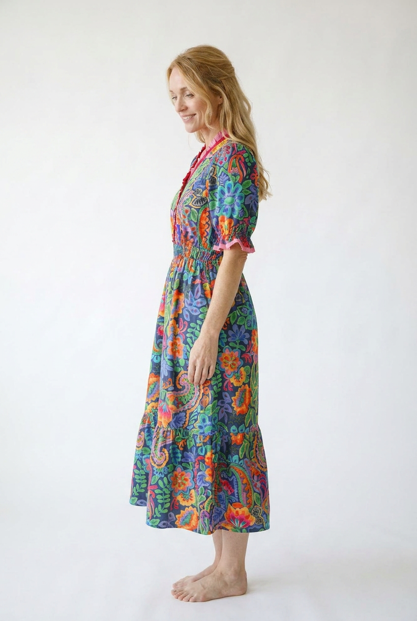 Floral Ruffle Midi Dress | Vintage Inspired Cottage Core