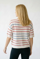 Patriotic USA Stripe Short Sleeve Knit Sweater Top