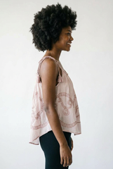 Embroidered Tassel Shoulder Tie Woven Boho Top