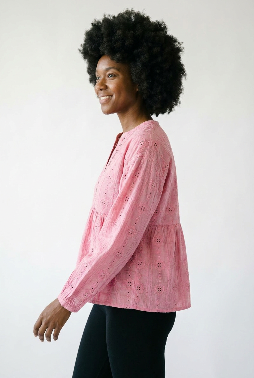 Cotton Eyelet Lace Empire Waist Blouse | Cottage Blush