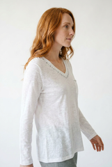 Hand-Stitched V-Neck Lightweight Knit Long Sleeve Top