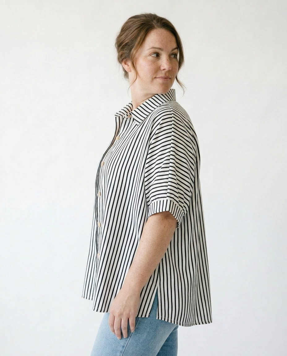 Oversized Striped Button Down Shirt | Cottage Blush Top