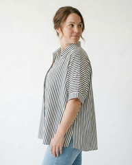 Oversized Striped Button Down Shirt | Cottage Blush Top