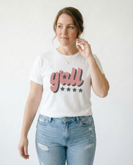 Vintage Y'ALL Graphic Tee | Feminine Casual Round Neck Top