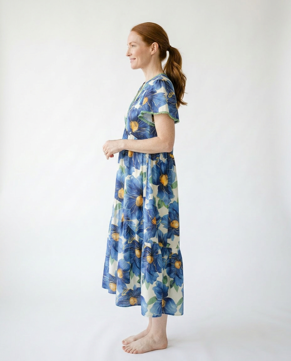 Floral Flutter Sleeve Tiered Midi Dress | Cottage Blush