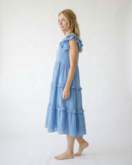 Textured Ruffle Sleeve Tiered Midi Dress | Cottage Blush