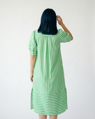 Striped Puff Sleeve Midi Dress | Cottage core Summer Style