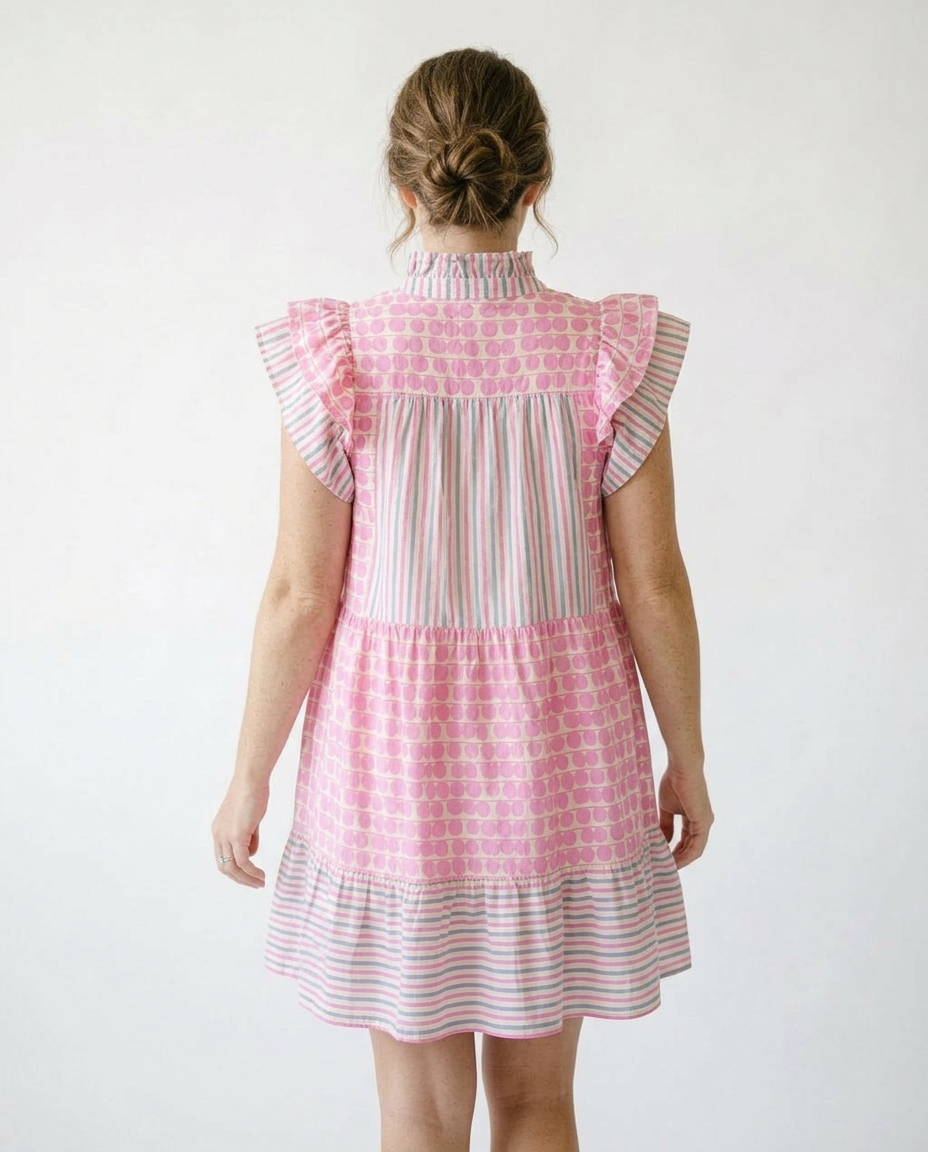 Umgee Patchwork Flutter Sleeve Tiered Cottagecore Dress