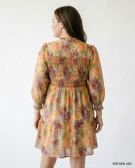 Floral Mixed Print Smocked Mini Dress | Cottage Blush