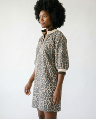 Leopard Print Puff Sleeve Mini Dress | Cottage Blush