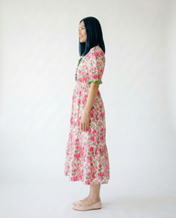 Floral Ruffle Trim Tiered Midi Dress | Cottage Blush