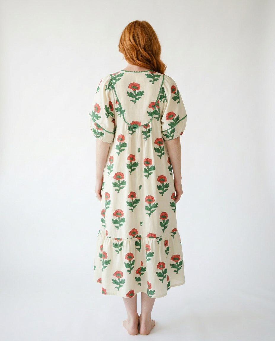 Floral Ruffle Midi Dress with Pockets | Cottage Blush