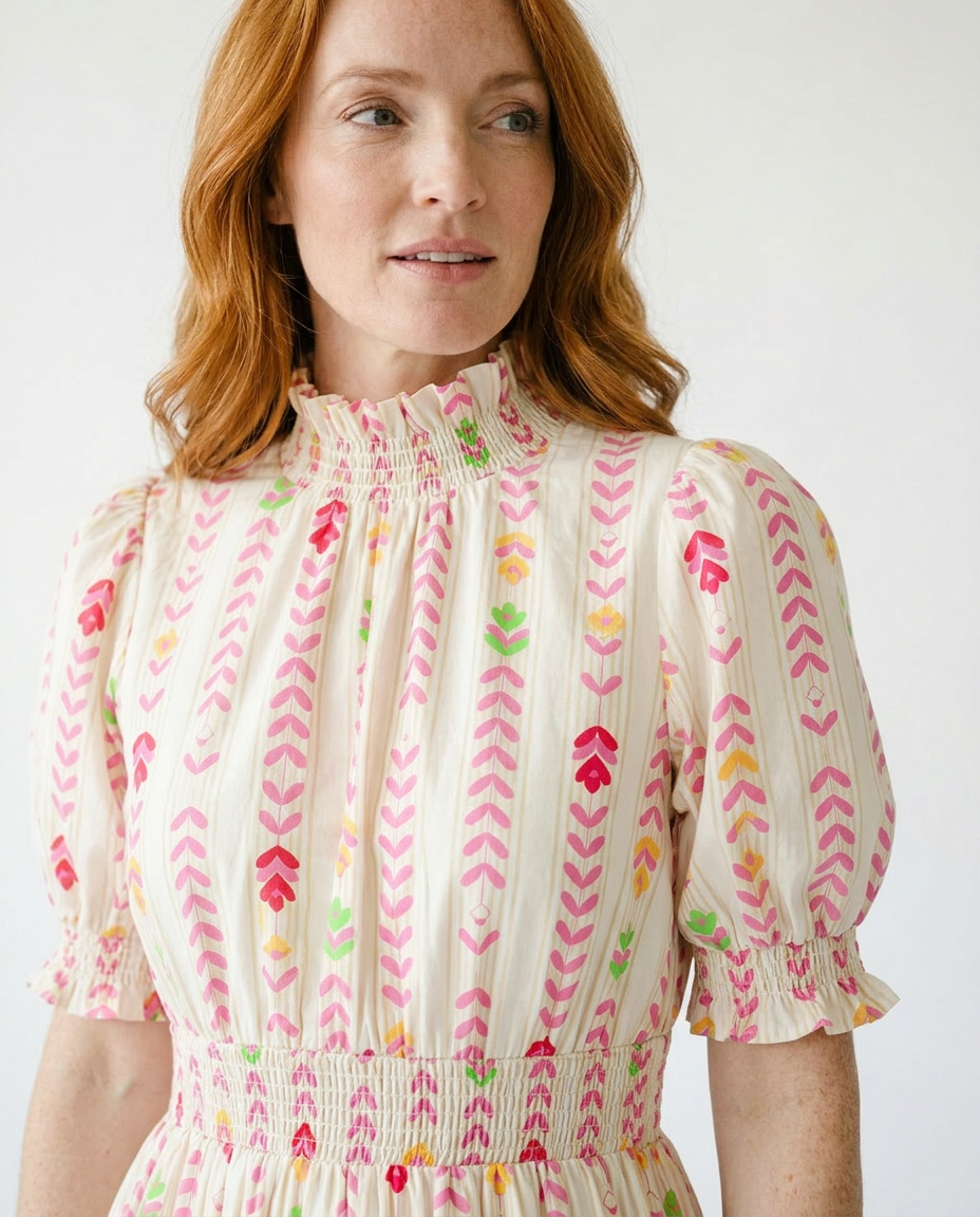 Vibrant Smocked Ruffle Midi Dress | Feminine Cottage Style
