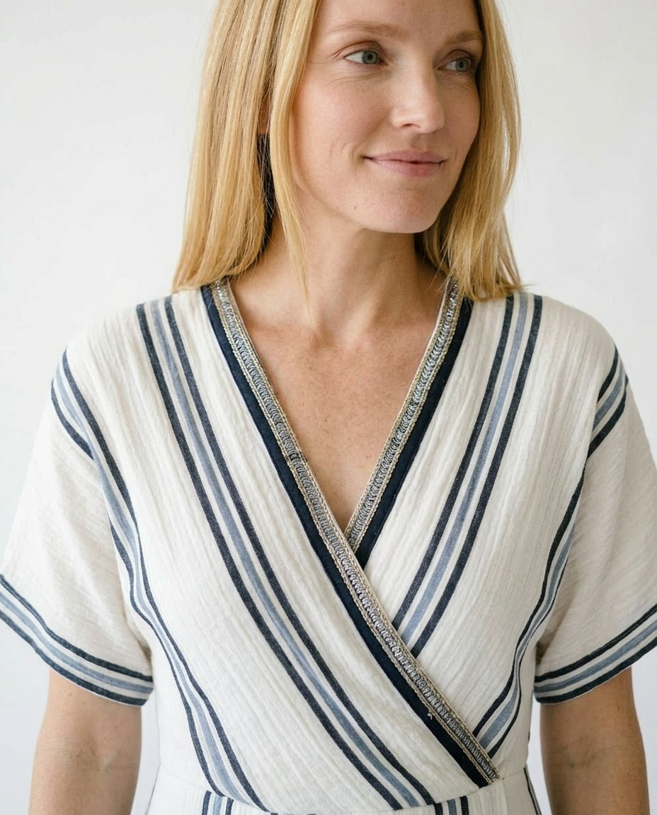Striped Wrap Half Sleeve Maxi Dress | Cottage Blush