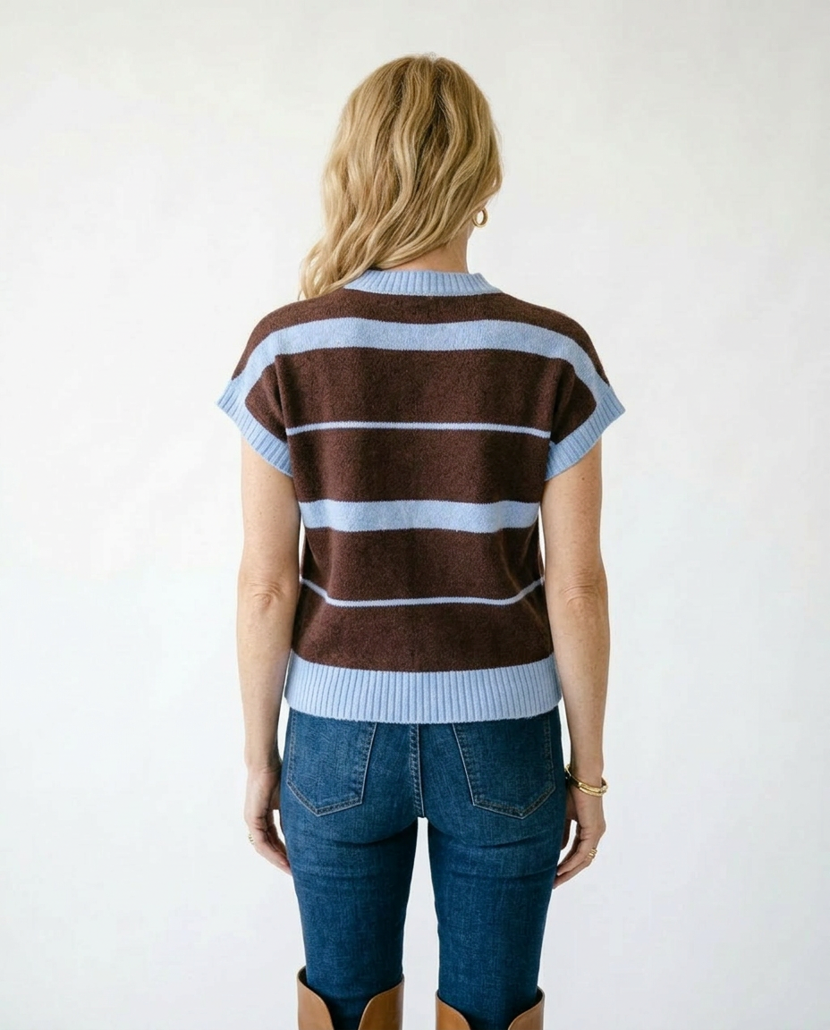 Striped Short Sleeve Knit Top | Romantic Cottagecore Blouse