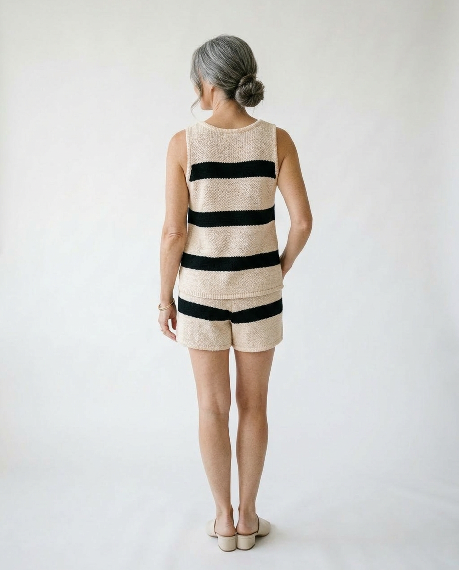 Striped Knit Tank and Shorts Lounge Set | Cottage Blush