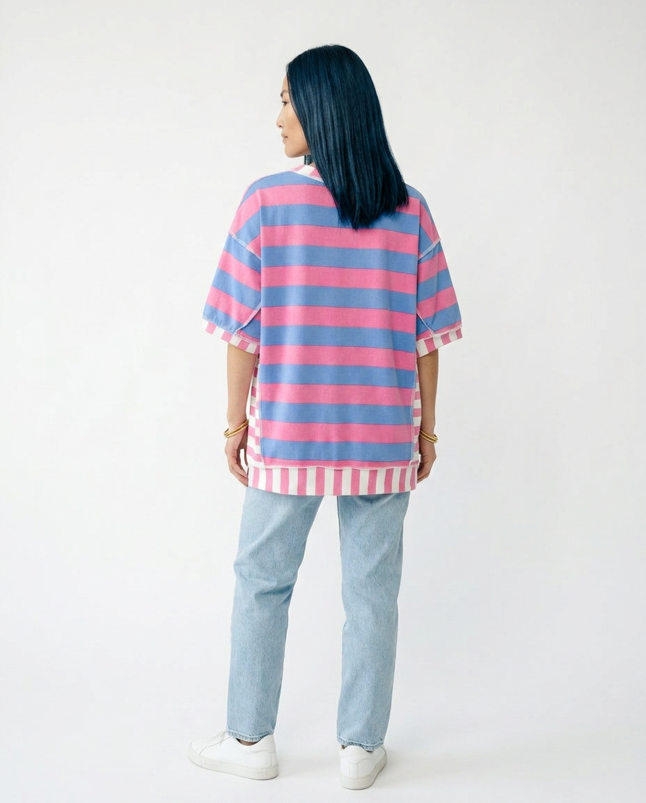Striped Patchwork Oversized Top | Cottage Blush